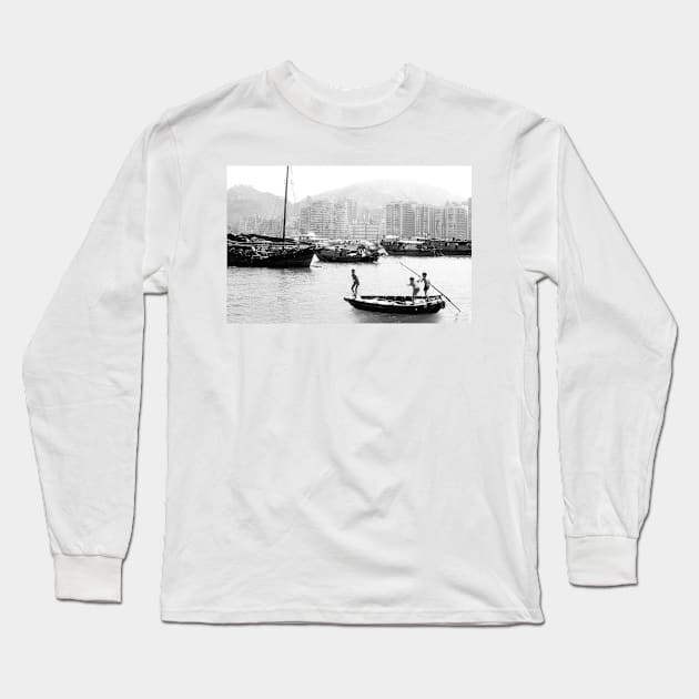 Children fishing in Hong Kong Harbour Long Sleeve T-Shirt by rozmcq